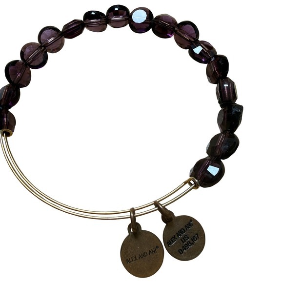 Alex and Ani Jewelry - Alex and Ani Bangle Purple Beaded Expandable Gold‎ Tone Charm Bracelet